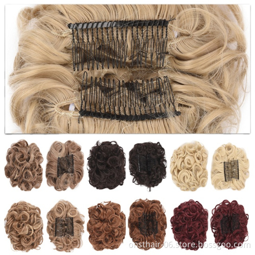 High Quality 2 Plastic Comb Clip In Curly Synthetic Hair Pieces Chignon Hair Bang with Gold  Bun Extension Hair Accessories